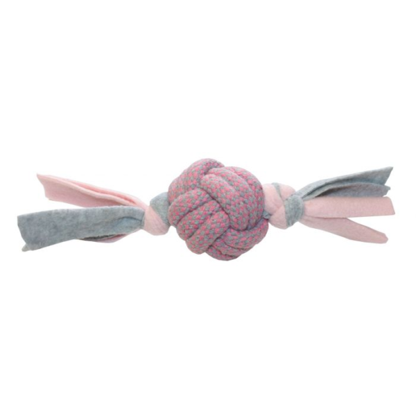 HAPPY PET FLEECY ROPE BALL TUGGER PINK