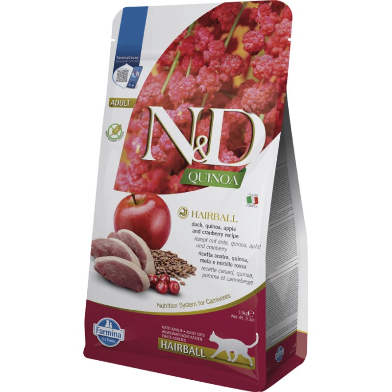 N&D CAT QUINOA HAIRBALL DUCK 1.5KG